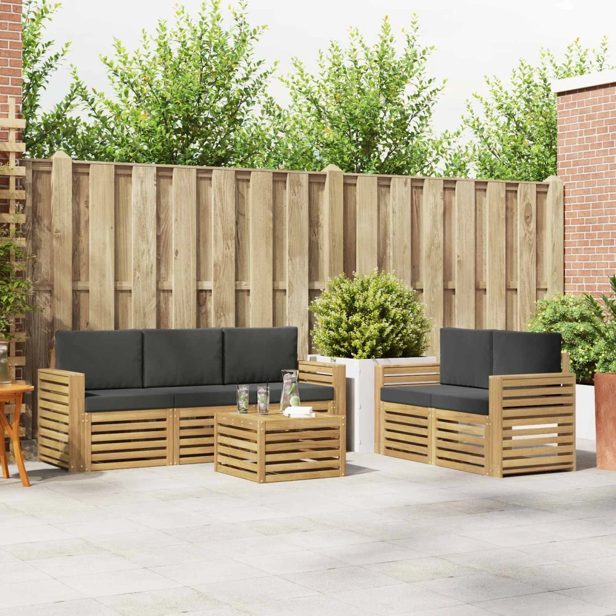 vidaXL Udendørs sofagruppe 6 dele i akacietræ - Hvid/Antracit