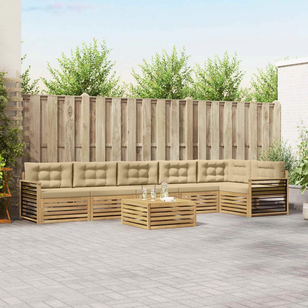 vidaXL Udendørs sofagruppe 7 stk. i akacietræ, hvid og beige