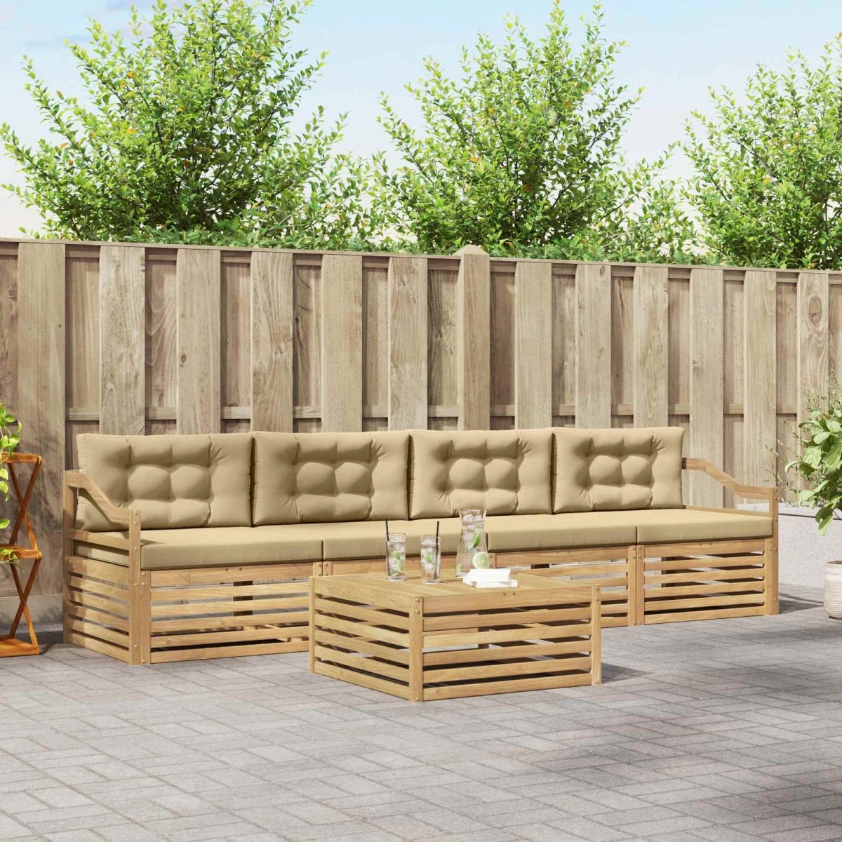 vidaXL Udendørs sofagruppe 5 stk. i massivt akacietræ, hvid/beige