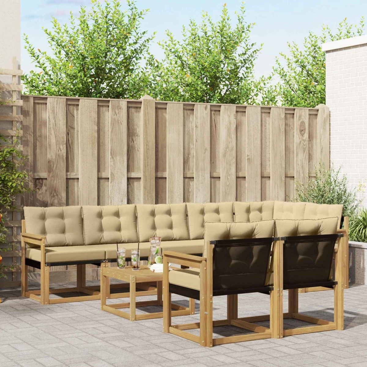 vidaXL Udendørs sofagruppe 9 stk. i akacietræ, hvid og beige