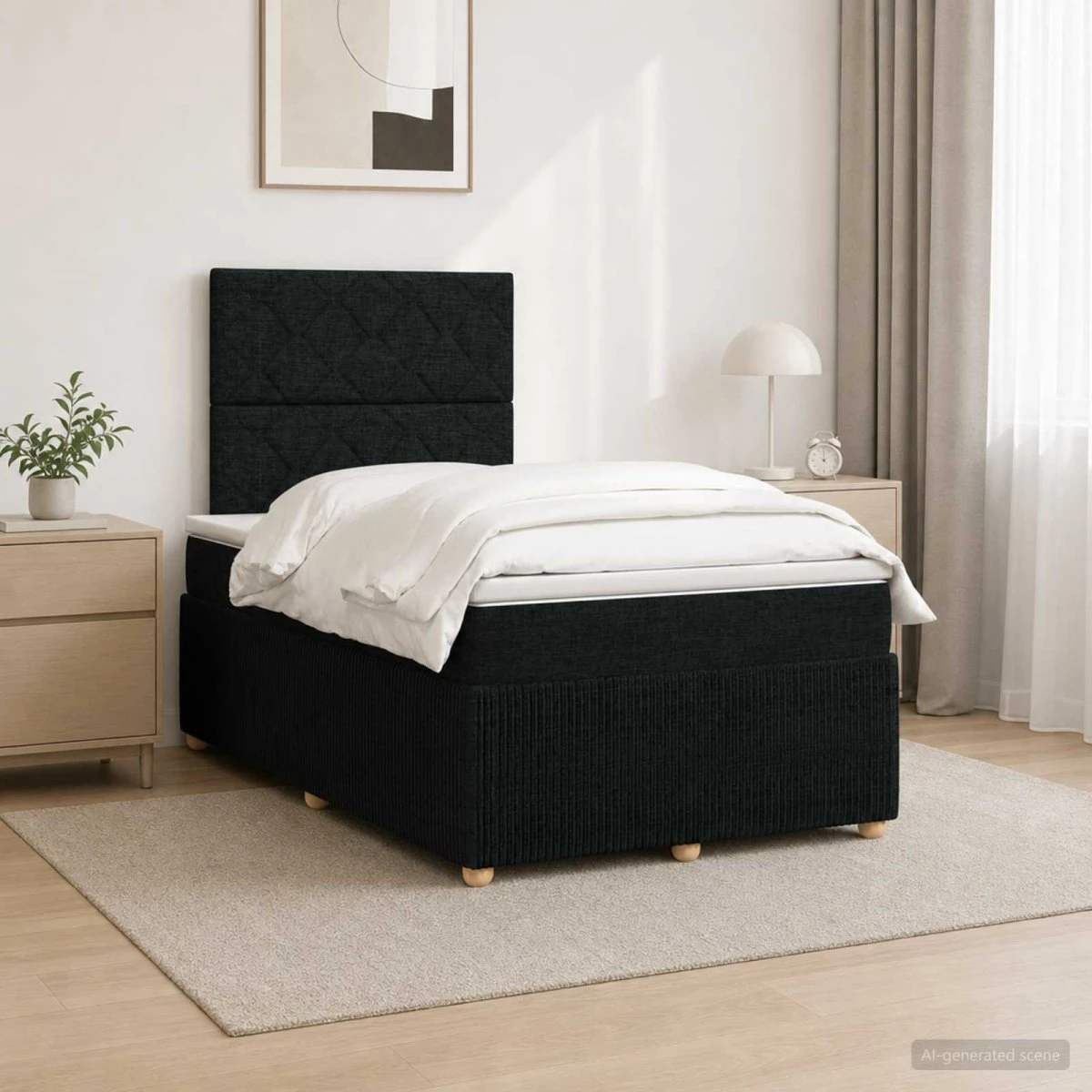 vidaXL LED Boksmadras Seng med Madrasser, Sort, 120 x 200 cm
