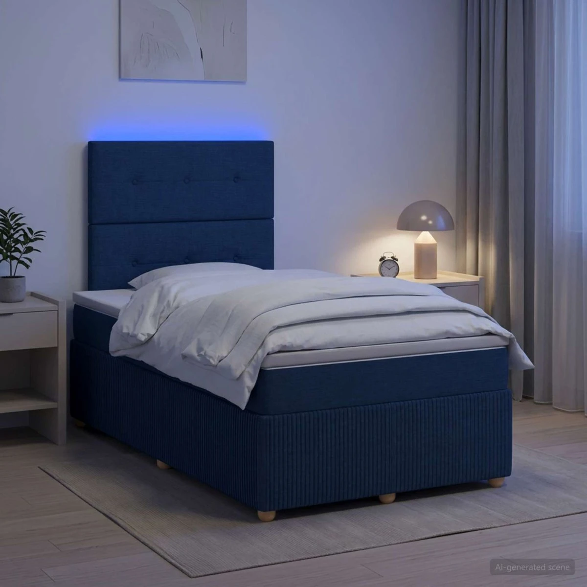 vidaXL LED Boksmadras Seng med Madrasser - Blå 120 x 190 cm