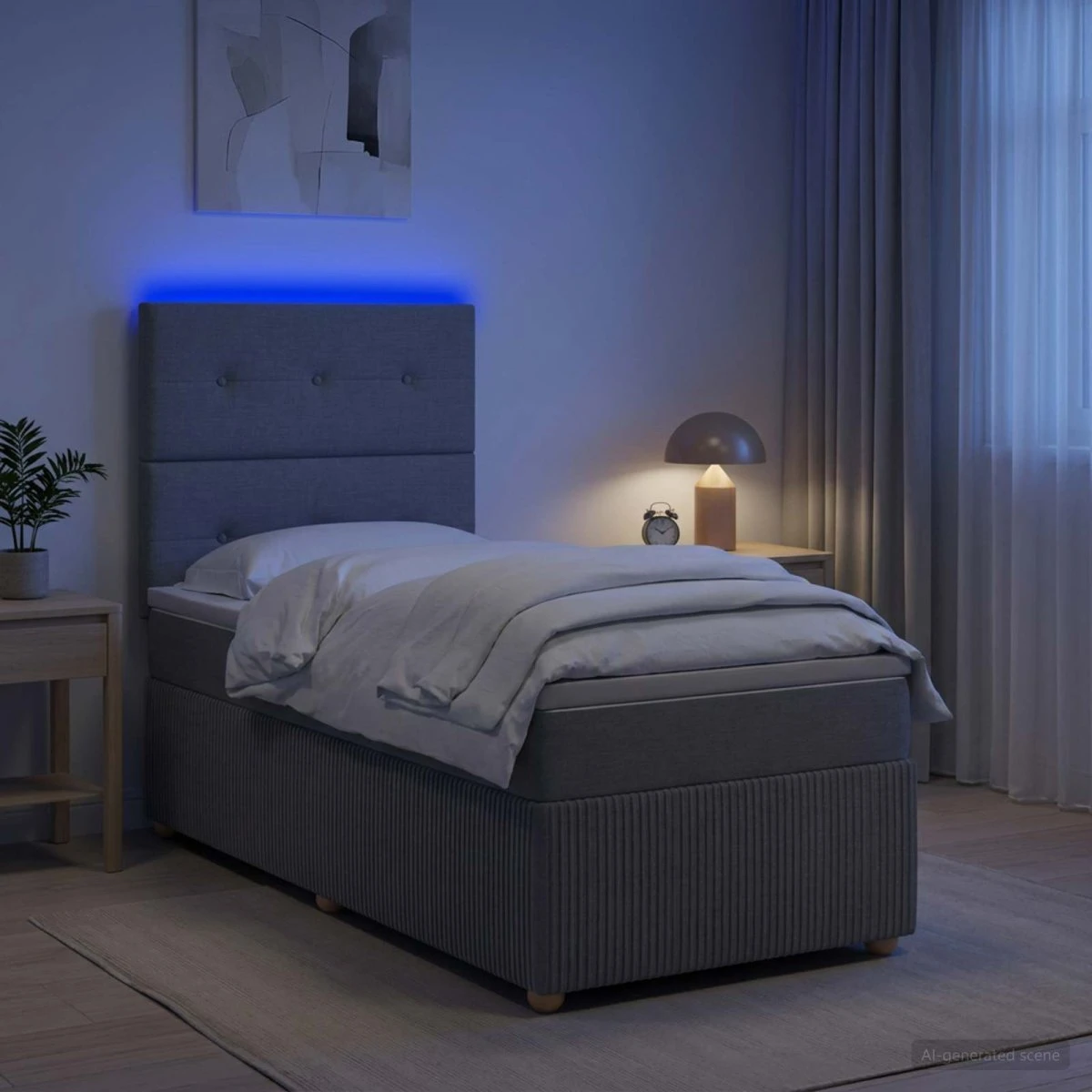 vidaXL LED Boksmadrasseng med madras, Lysegrå, 90 x 200 cm