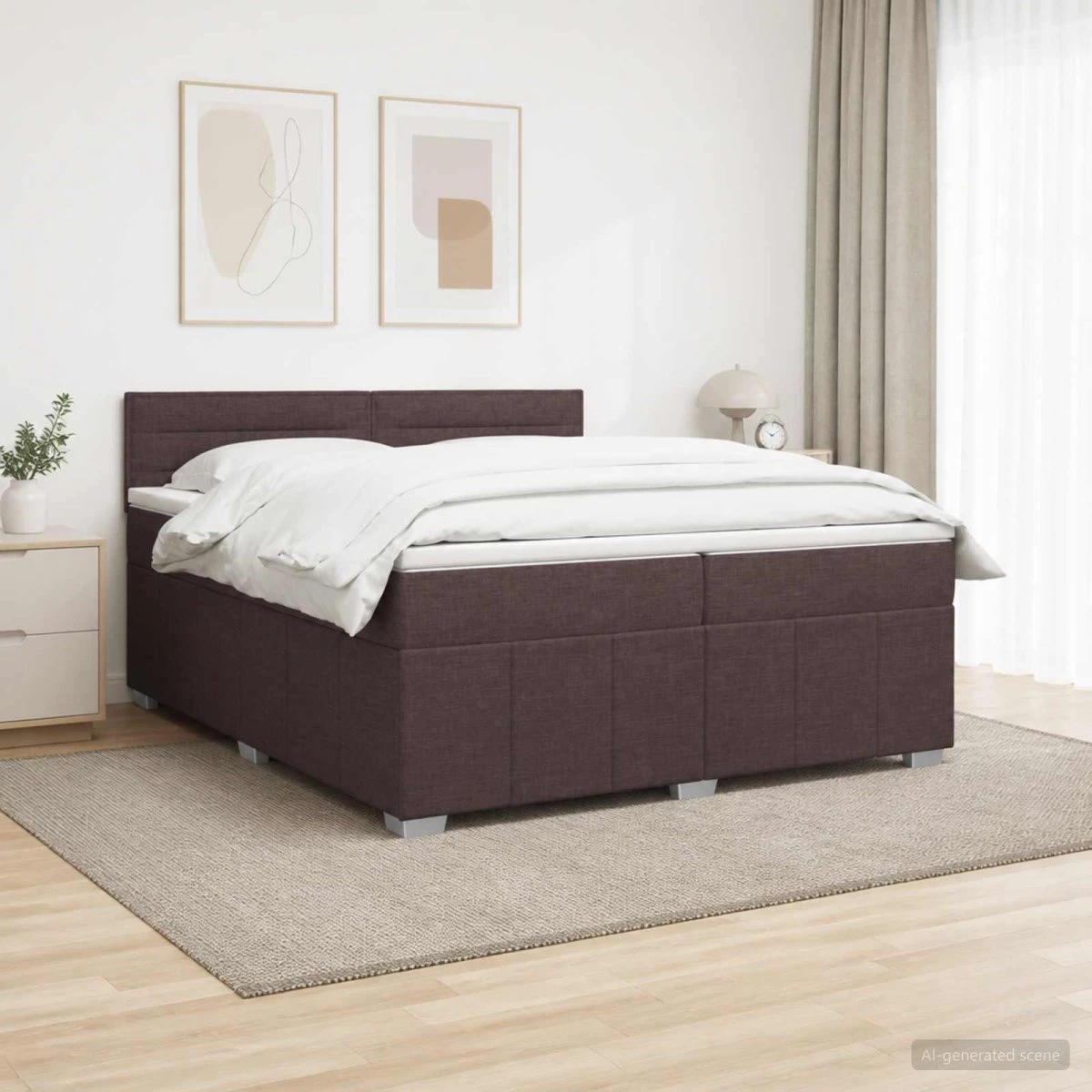 vidaXL LED Boxspringseng med madras, Mørk Brun, 200 x 200 cm
