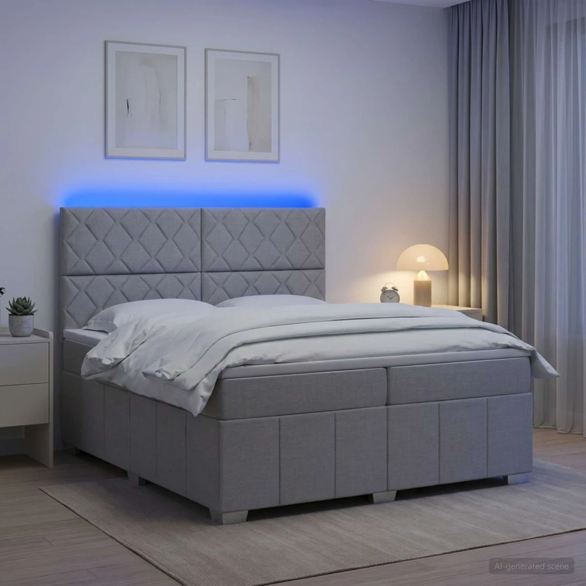 vidaXL LED Boksmadrasseng med madras, Lysegrå, 200 x 200 cm