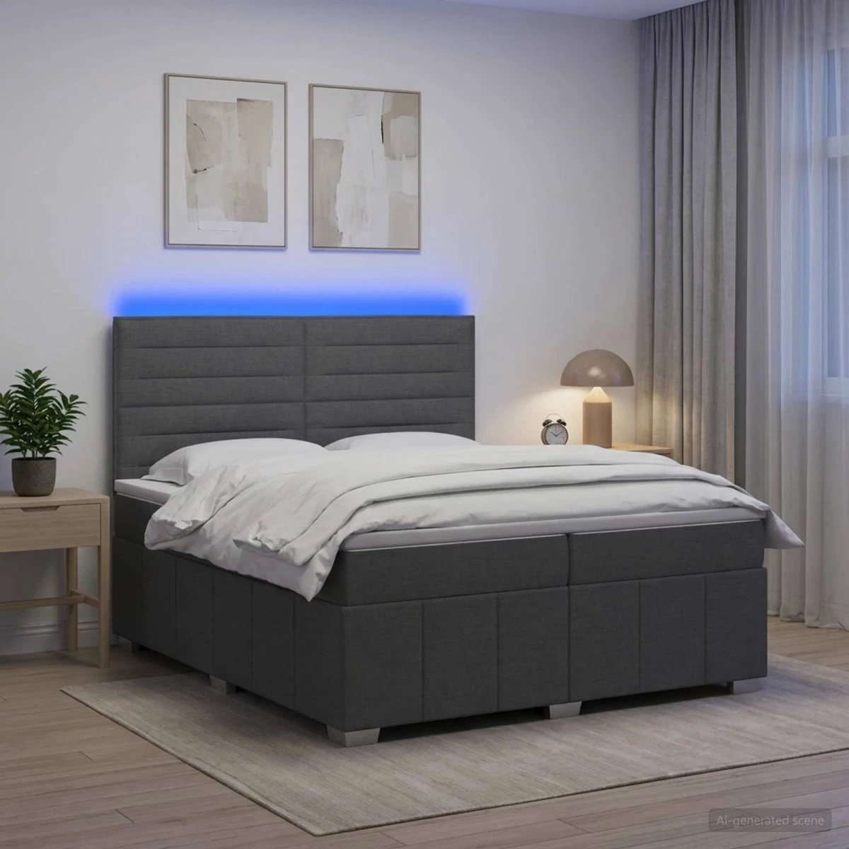 vidaXL LED Boksmadrasseng med madras, Mørkegrå, 200 x 200 cm
