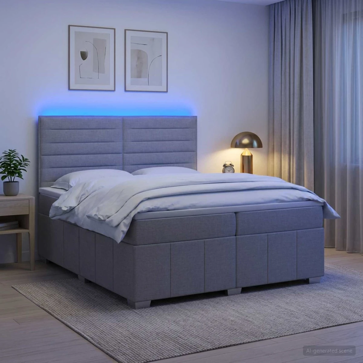 vidaXL LED Boksmadrasseng med madras, Lysegrå, 200 x 200 cm