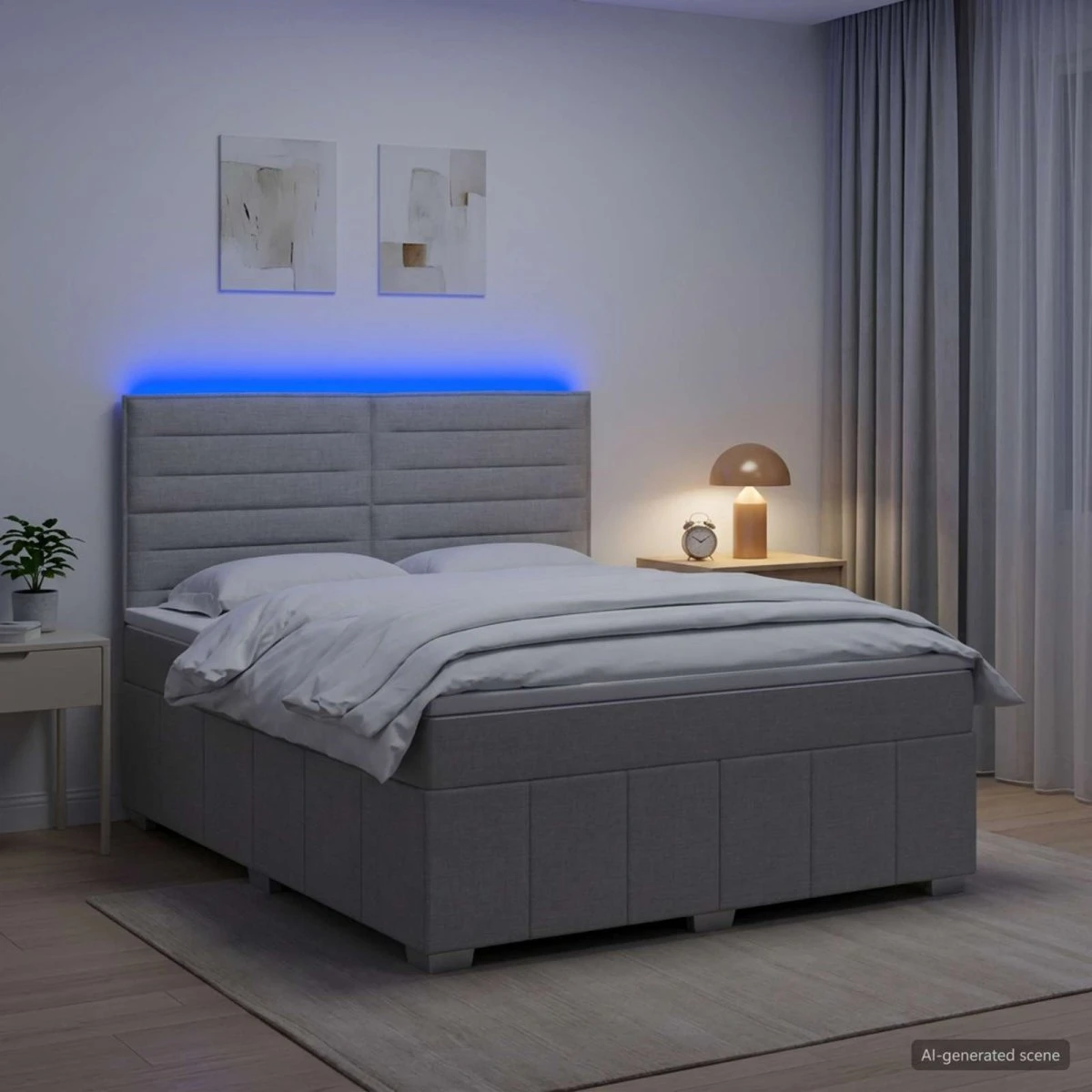 vidaXL LED Boksmadrasseng 160 x 200 cm - Lysegrå