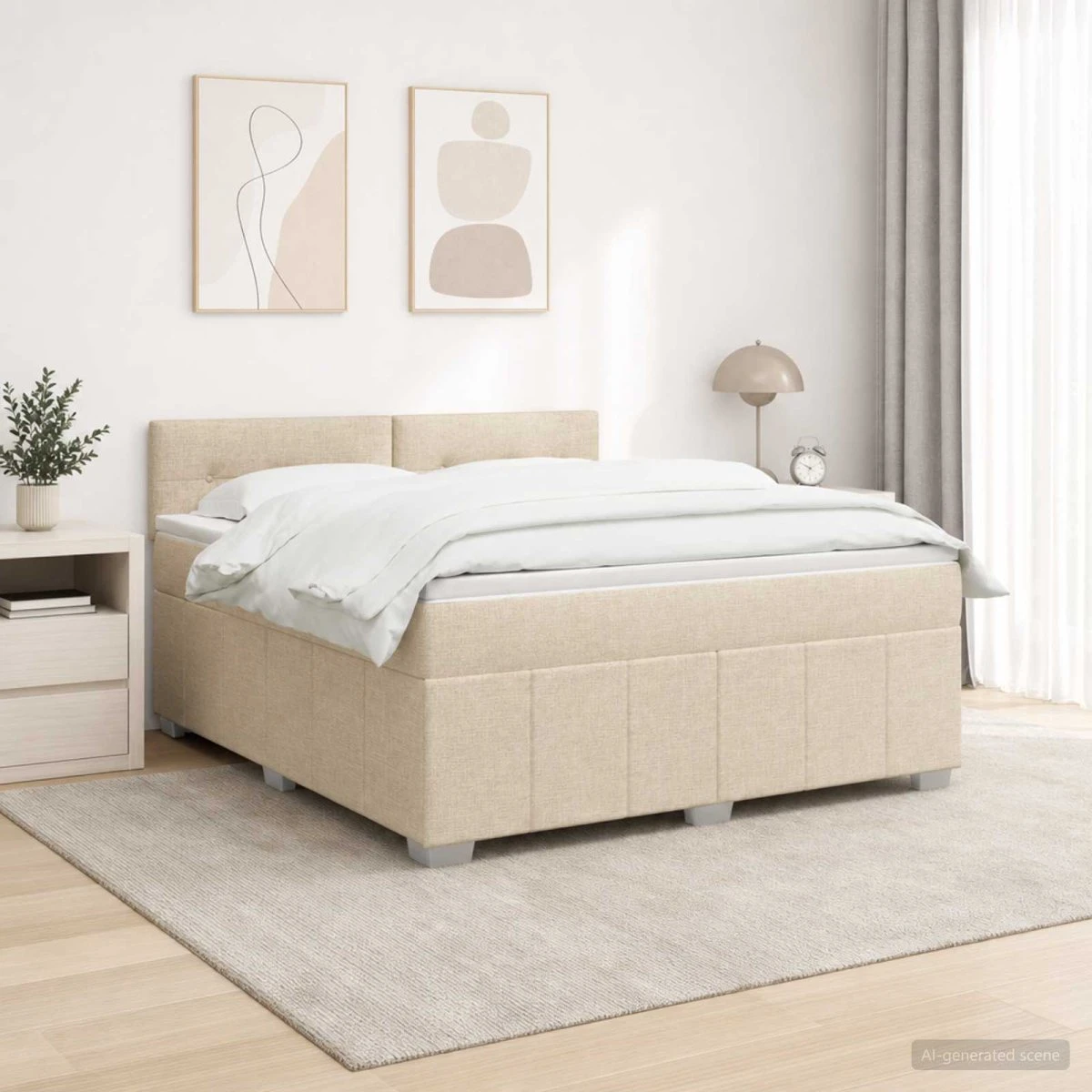 vidaXL LED Boxspringseng med madras, Cremefarvet 140 x 200 cm