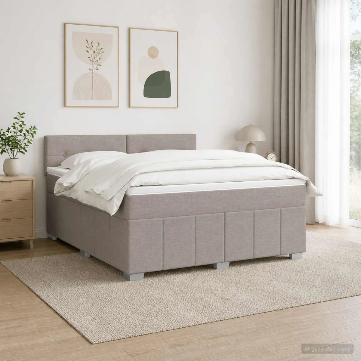 vidaXL LED Boksmadrasseng med madras, Gråbrun, 140 x 190 cm