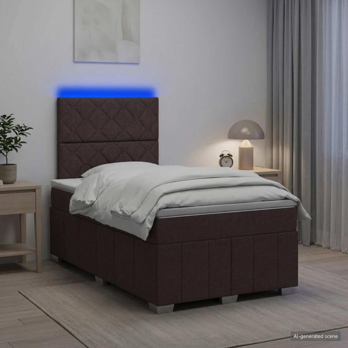 vidaXL LED Boksmadrasseng med madras, 120 x 190 cm, Mørk Brun