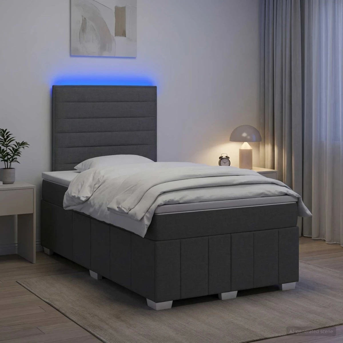 vidaXL LED Boksmadrasseng med madras, Mørkegrå, 120 x 190 cm