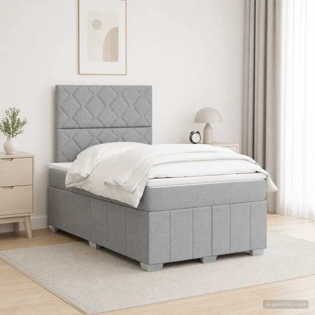 vidaXL LED Boxspringseng med madras, Lysegrå, 120 x 190 cm