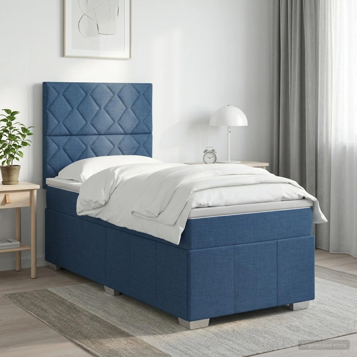 vidaXL LED Boxspringseng med madras, blå 100 x 200 cm