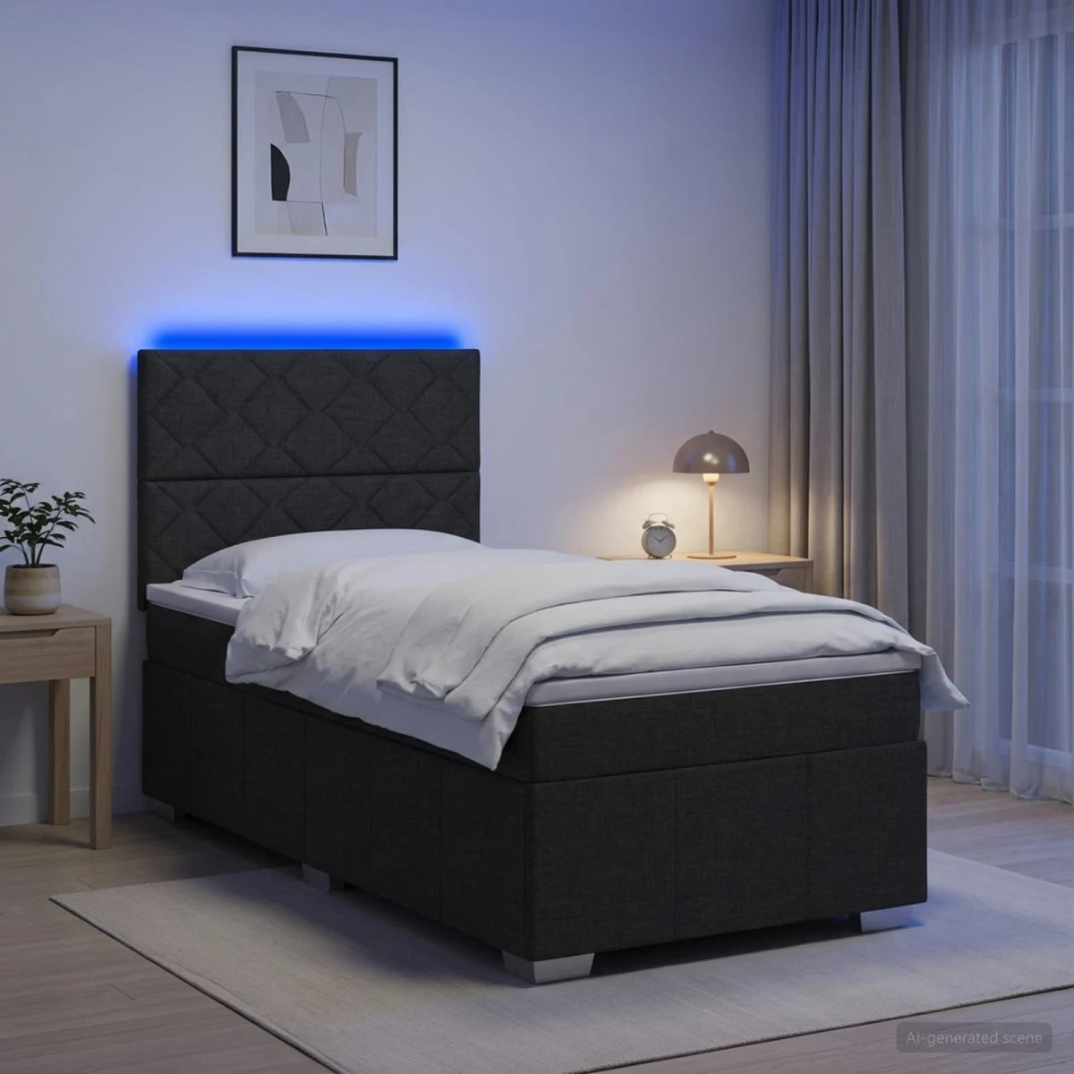 vidaXL LED Boksmadrasseng med madras, Sort, 100 x 200 cm