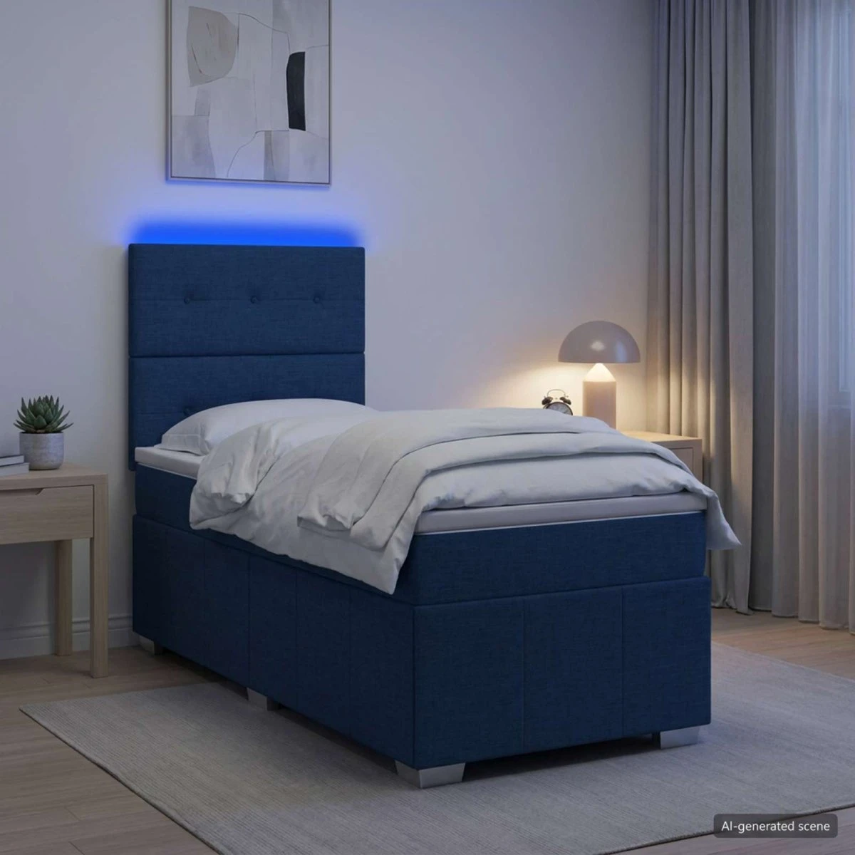 vidaXL LED Boxspringseng med madras, Blå, 100 x 200 cm