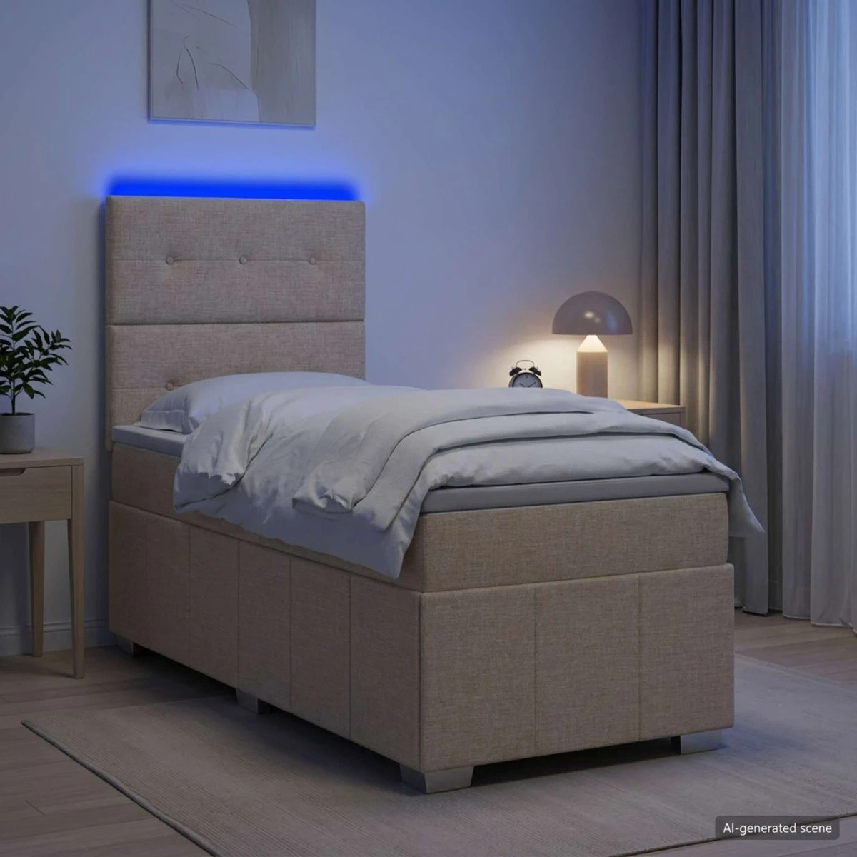 vidaXL LED Boksmadrasseng med madras, Cremefarvet, 90 x 200 cm
