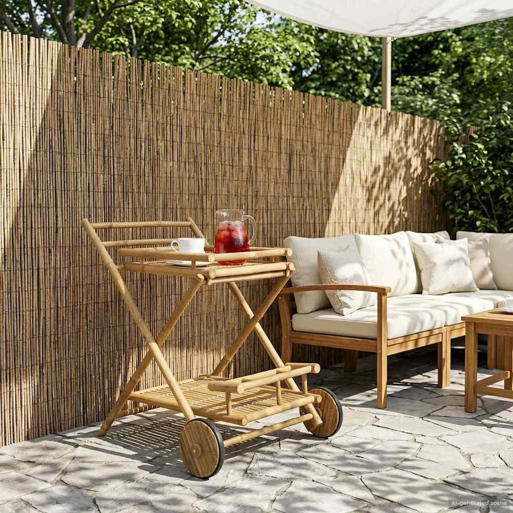vidaXL Serveringsvogn i bambus med hjul, naturfarvet 79 x 67,5 x 84 cm