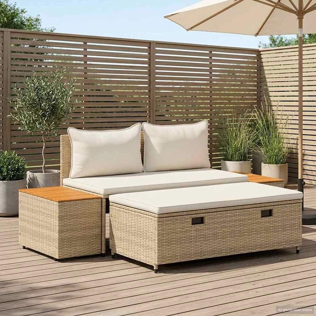 vidaXL Udendørs sofagruppe 4-personer i polyrattan, beige/cremehvid