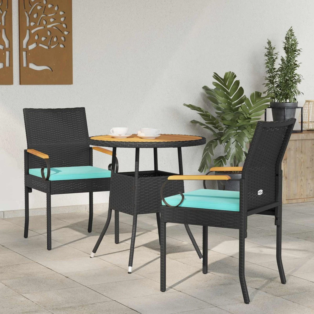 vidaXL Havestole 2 stk. Sort/Turkis Polyrattan & Akacietræ