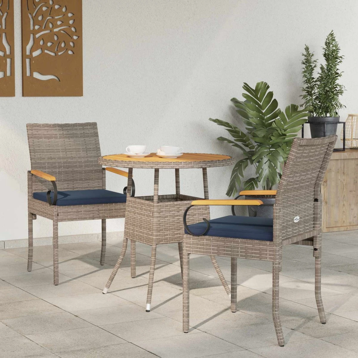 vidaXL Havestole 2 stk. Grå/Marineblå Polyrattan & Akacietræ