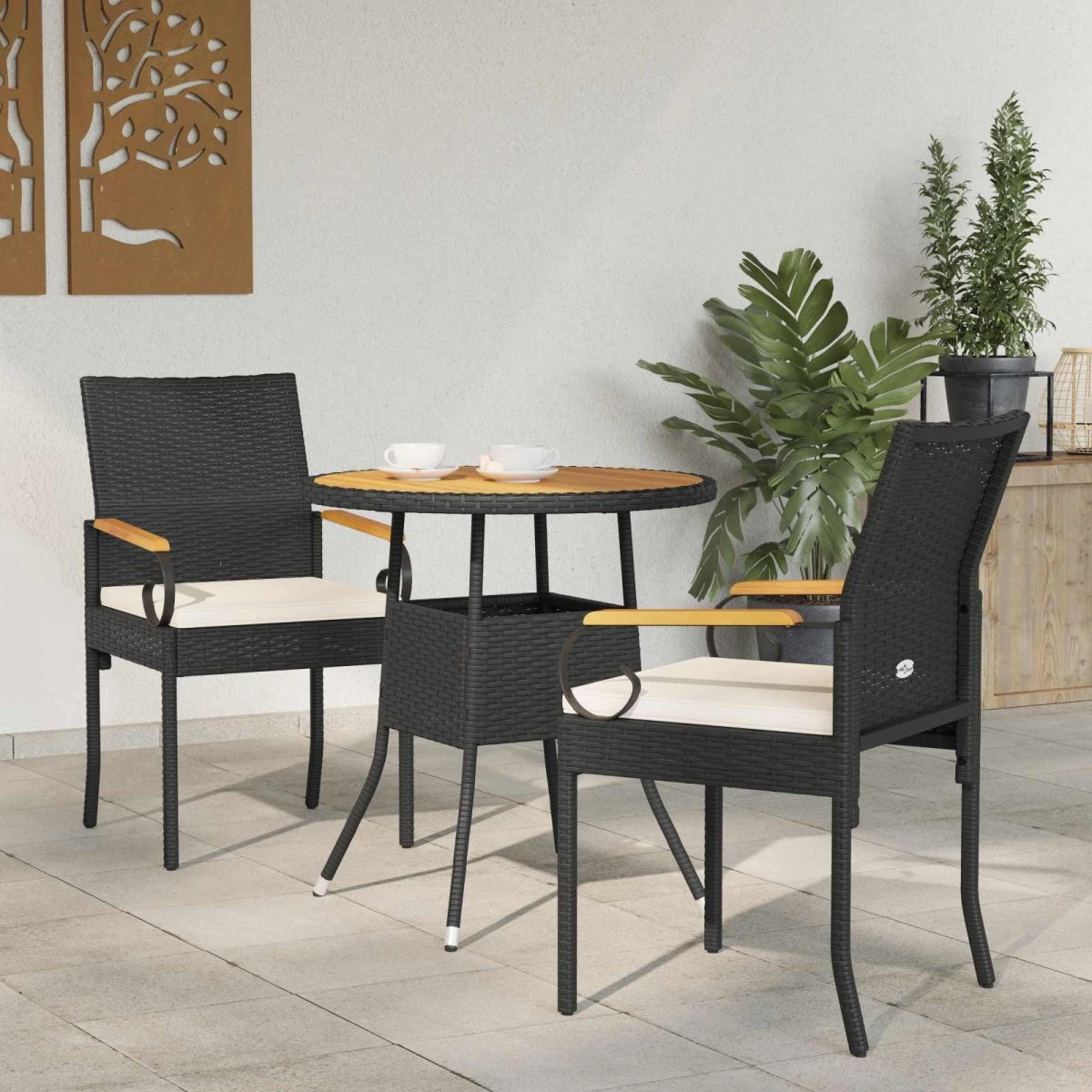 vidaXL Havestole 2 stk. Sort/Cremehvid Polyrattan & Akacietræ