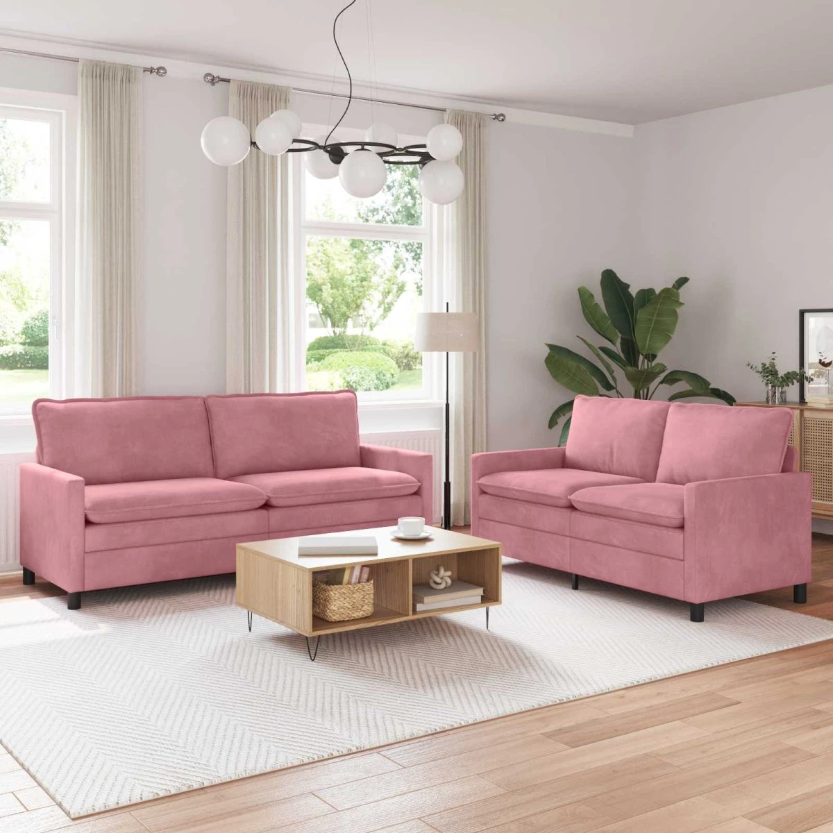 vidaXL Sofasæt 2 stk. i lyserød fløjl