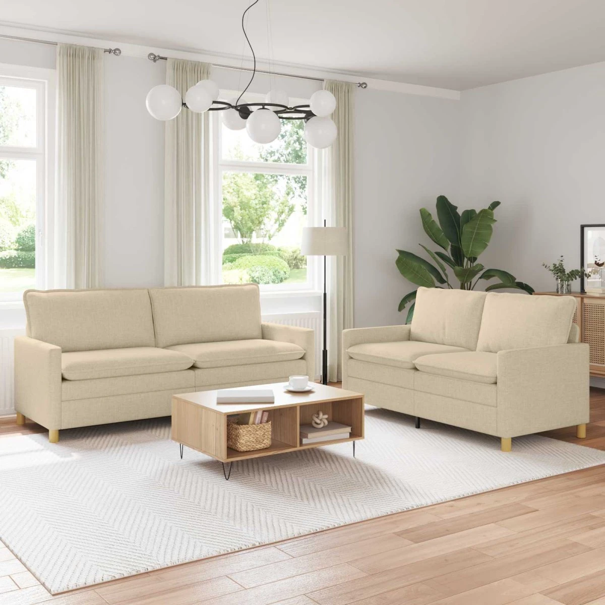vidaXL Sofasæt 2 stk. i Cremefarvet Stof