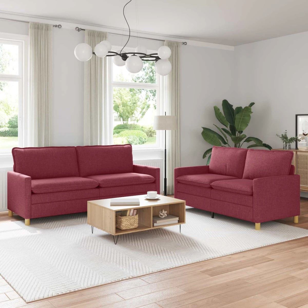vidaXL Sofasæt 2 stk. i vinrødt stof