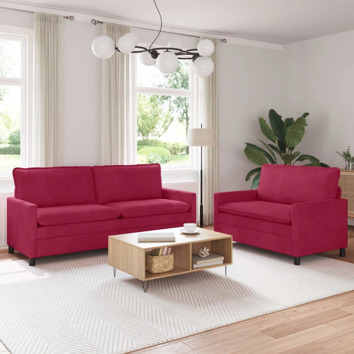 vidaXL Sofasæt 2 stk. Vinrød Fløjl