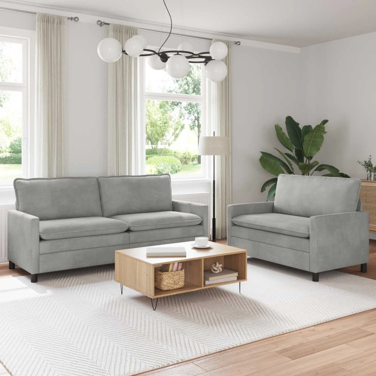 vidaXL Sofasæt 2 stk. i lysegrå fløjl (2- og 3-personers)