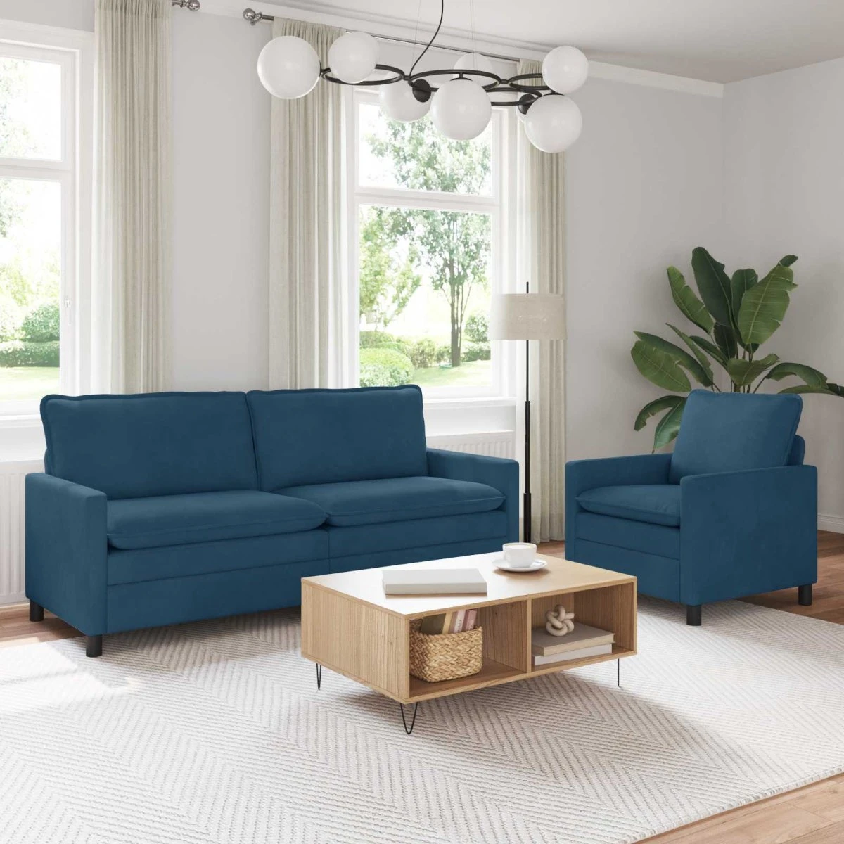 vidaXL Sofasæt 2 stk. Blå Fløjl