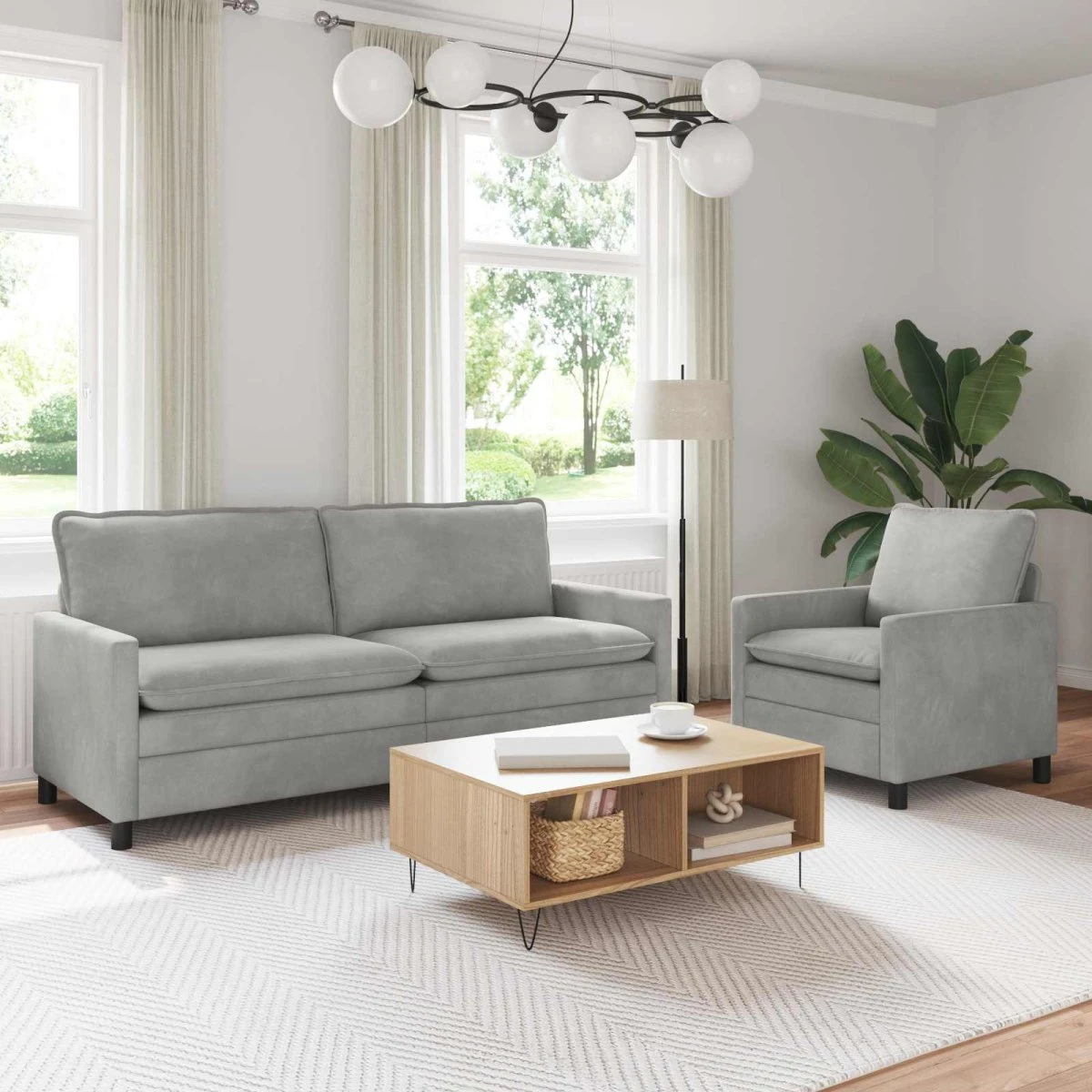 vidaXL Sofasæt 2 stk. Lysegrå Fløjl