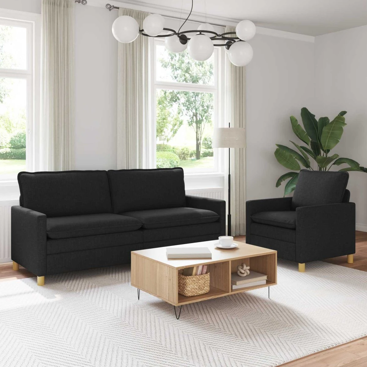 vidaXL Sofasæt 2 stk. 4-personers i sort stof