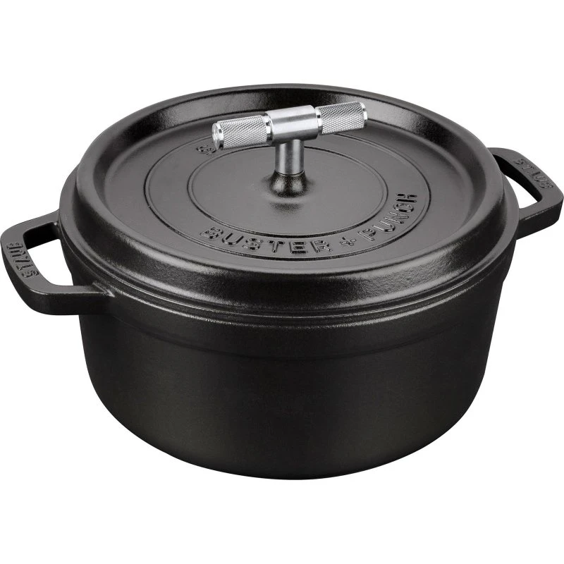 Staub x Buster + Punch kokotte 24 cm, sort (stålknop)