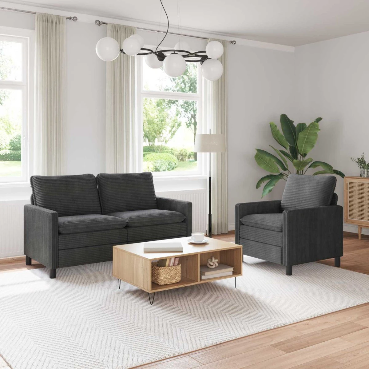 vidaXL Sofasæt 2 stk. Mørkegrå Polyester