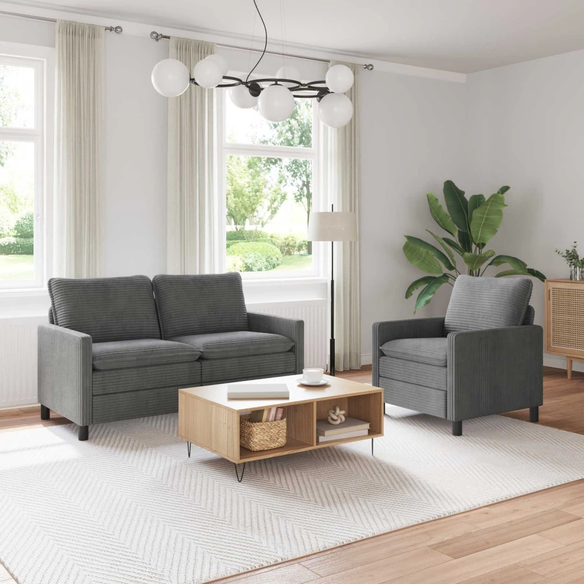 vidaXL Sofasæt 2 dele, Lysegrå Polyester