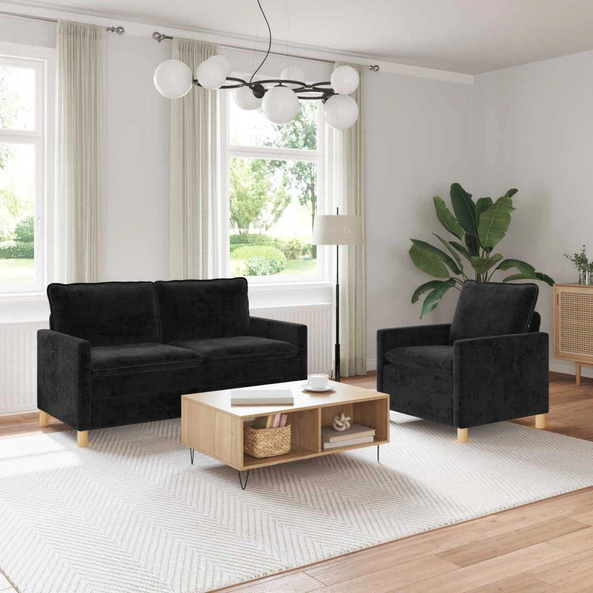 vidaXL Sofasæt 2 dele - Sort Polyester
