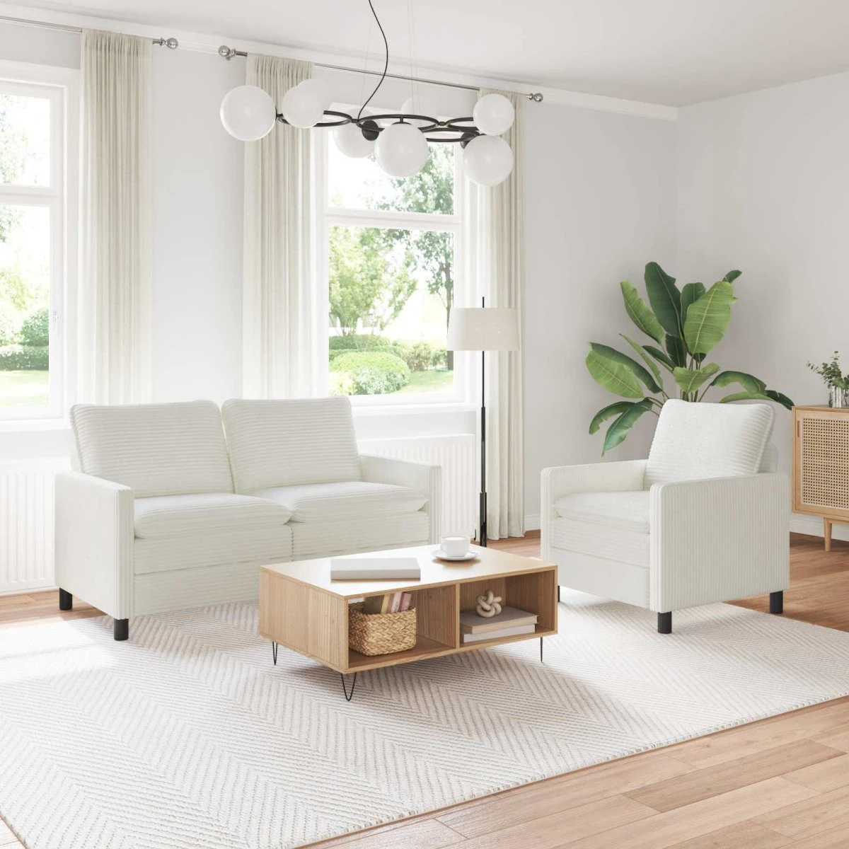 vidaXL Sofasæt 2 dele i cremefarvet polyester