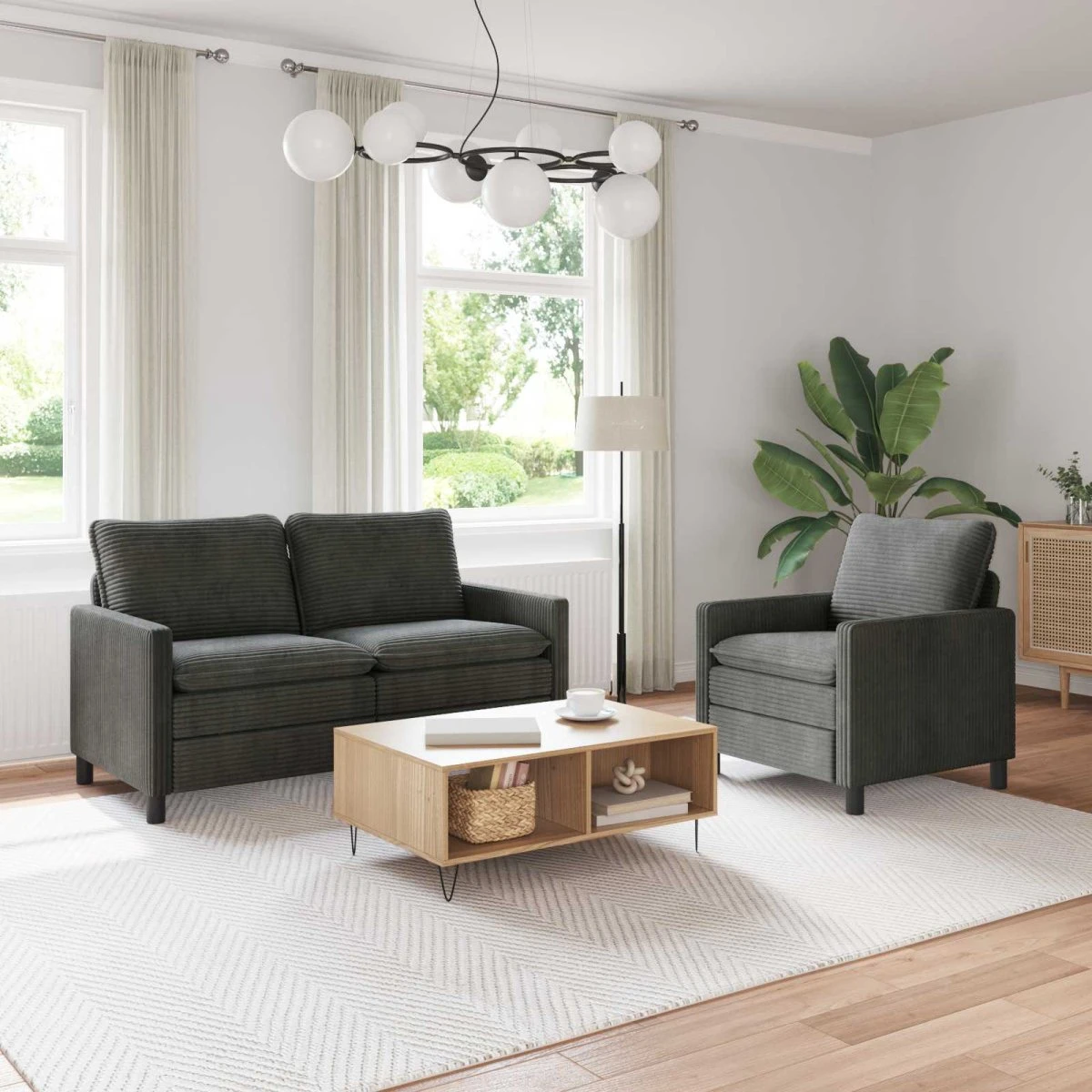 vidaXL Sofasæt 2 dele Antracit Polyester