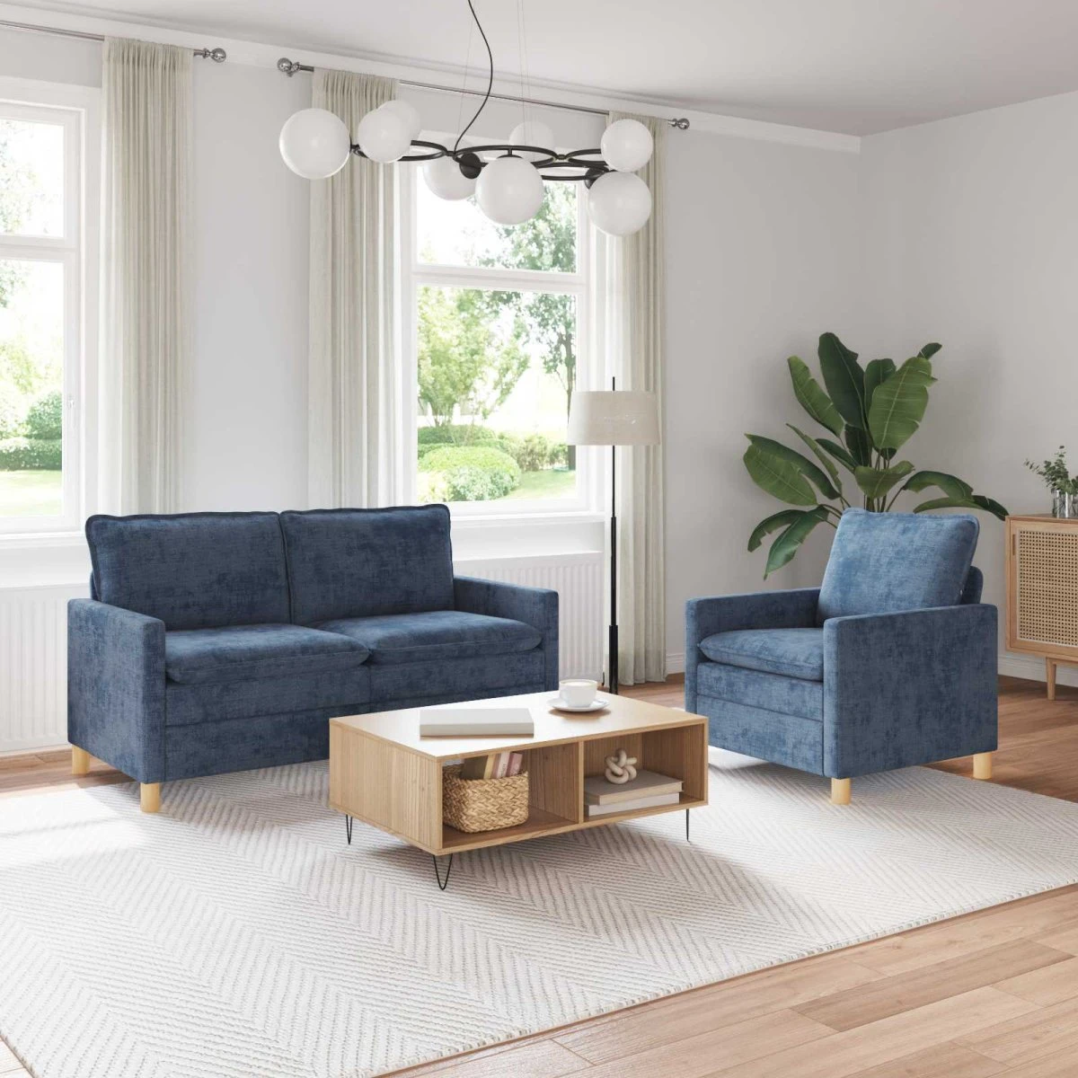 vidaXL Sofa Sæt 2 stk. Blå Polyester