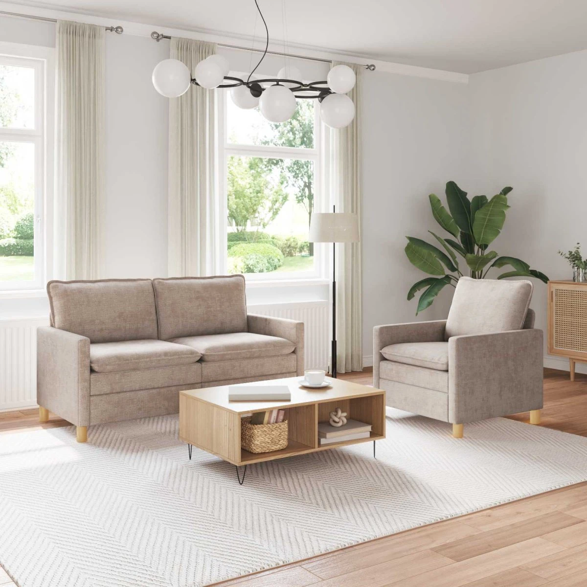 vidaXL Sofasæt 2 stk. Beige Polyester