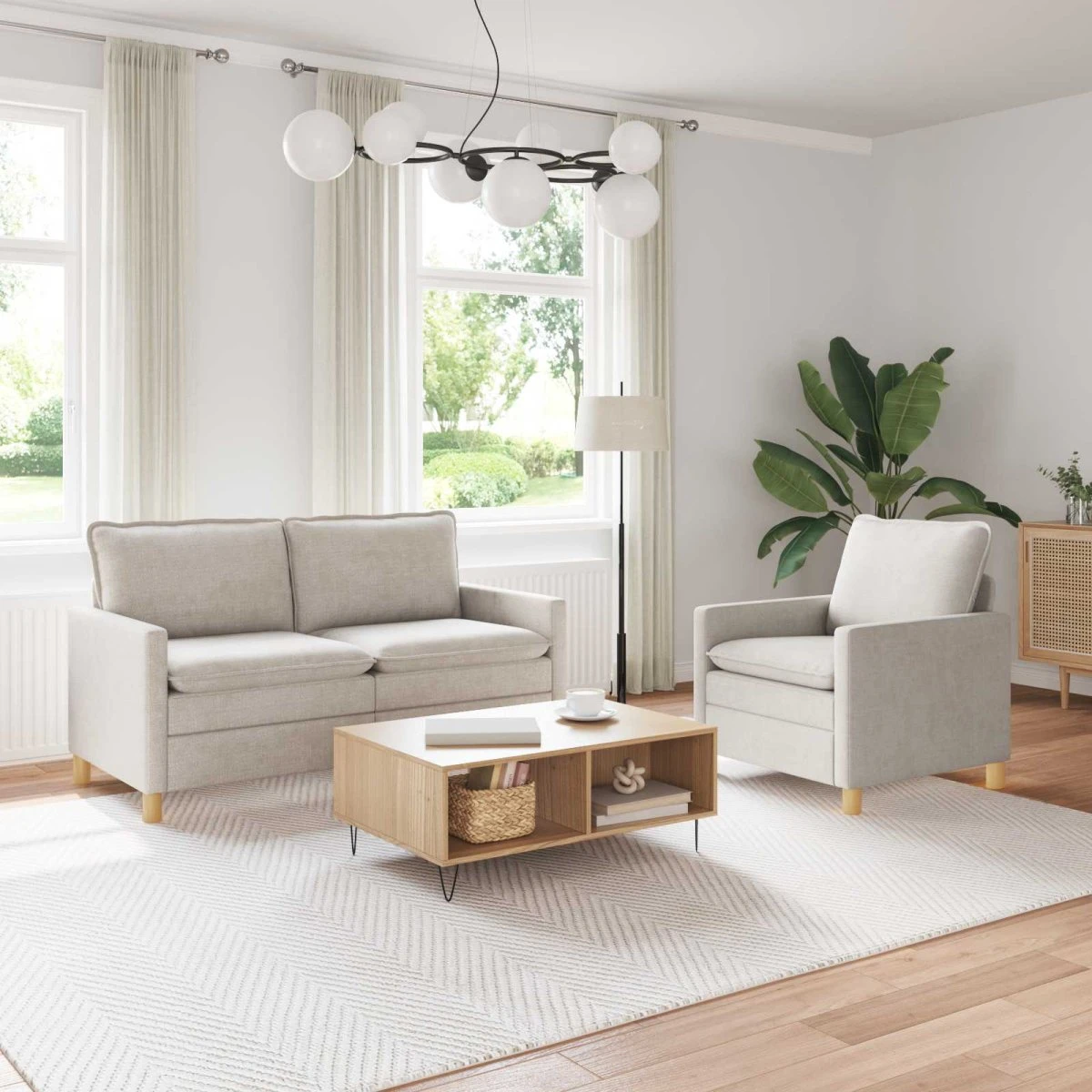 vidaXL Sofasæt 2 stk. Cremefarvet Polyester