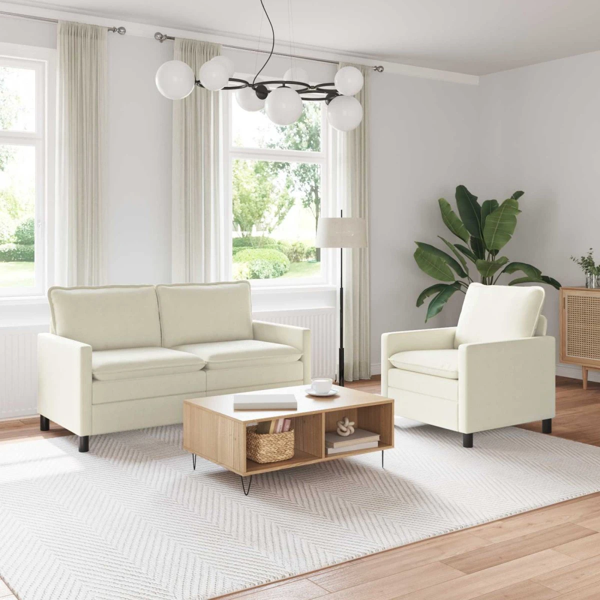 vidaXL Sofasæt 2 stk. i cremefarvet corduroy
