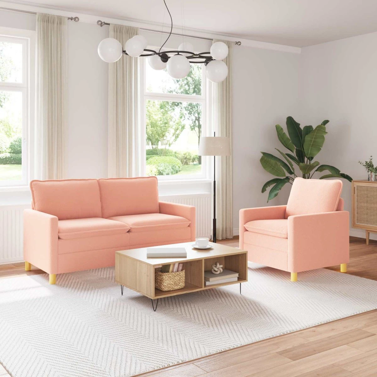 vidaXL Sofasæt 2 stk. i lyserødt stof