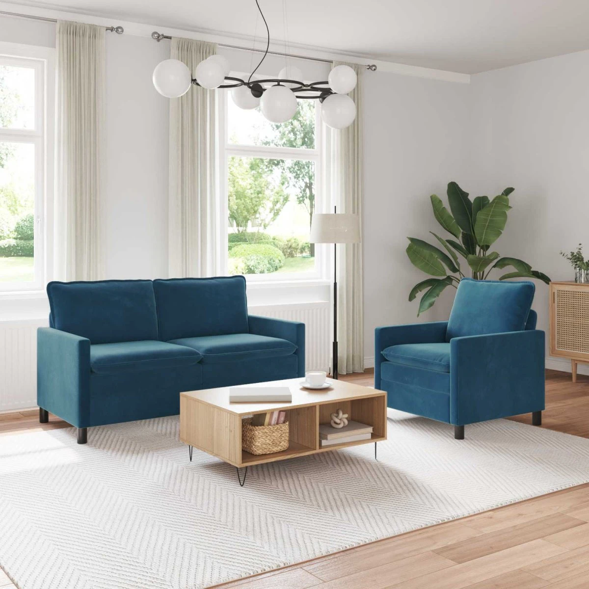vidaXL Sofasæt 2 dele i blå fløjl