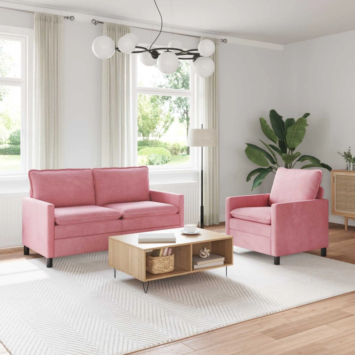 vidaXL Sofasæt 2 dele i lyserød fløjl