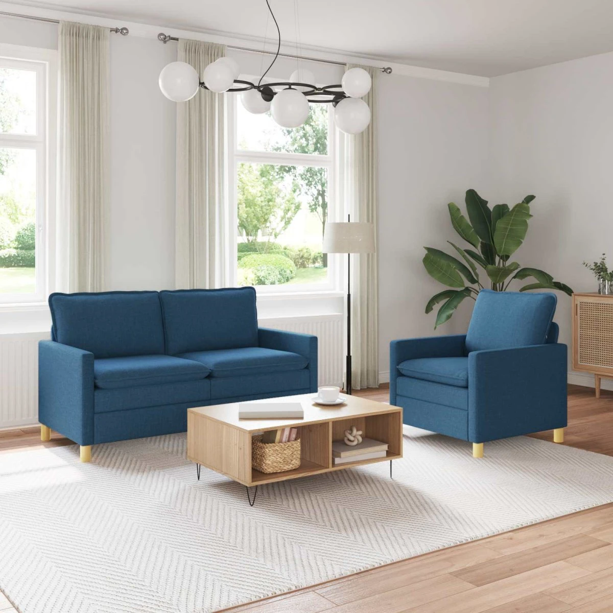 vidaXL Sofasæt 2 dele i blå stof - 1- og 2-personers