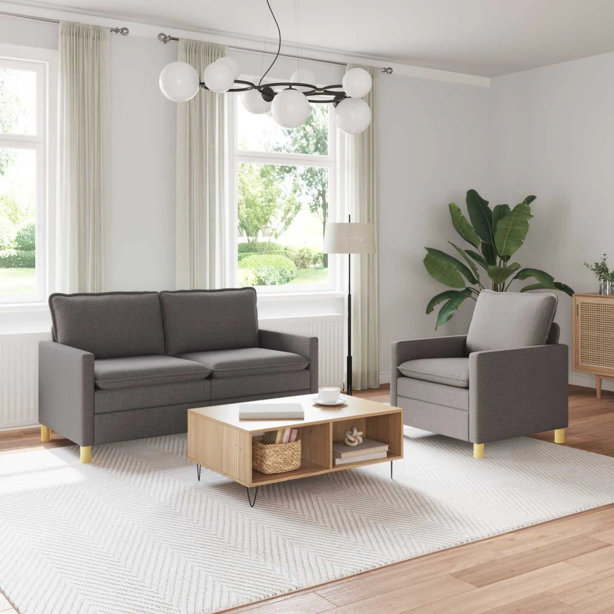 vidaXL Sofasæt 2 stk. i gråbrunt stof