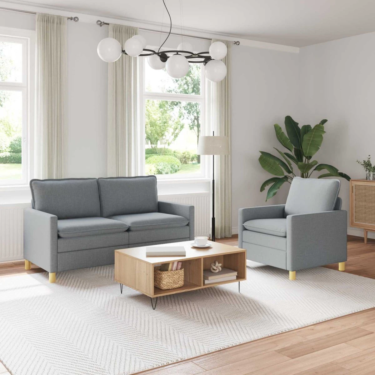 vidaXL Sofasæt 2 stk. Lysegrå Stof